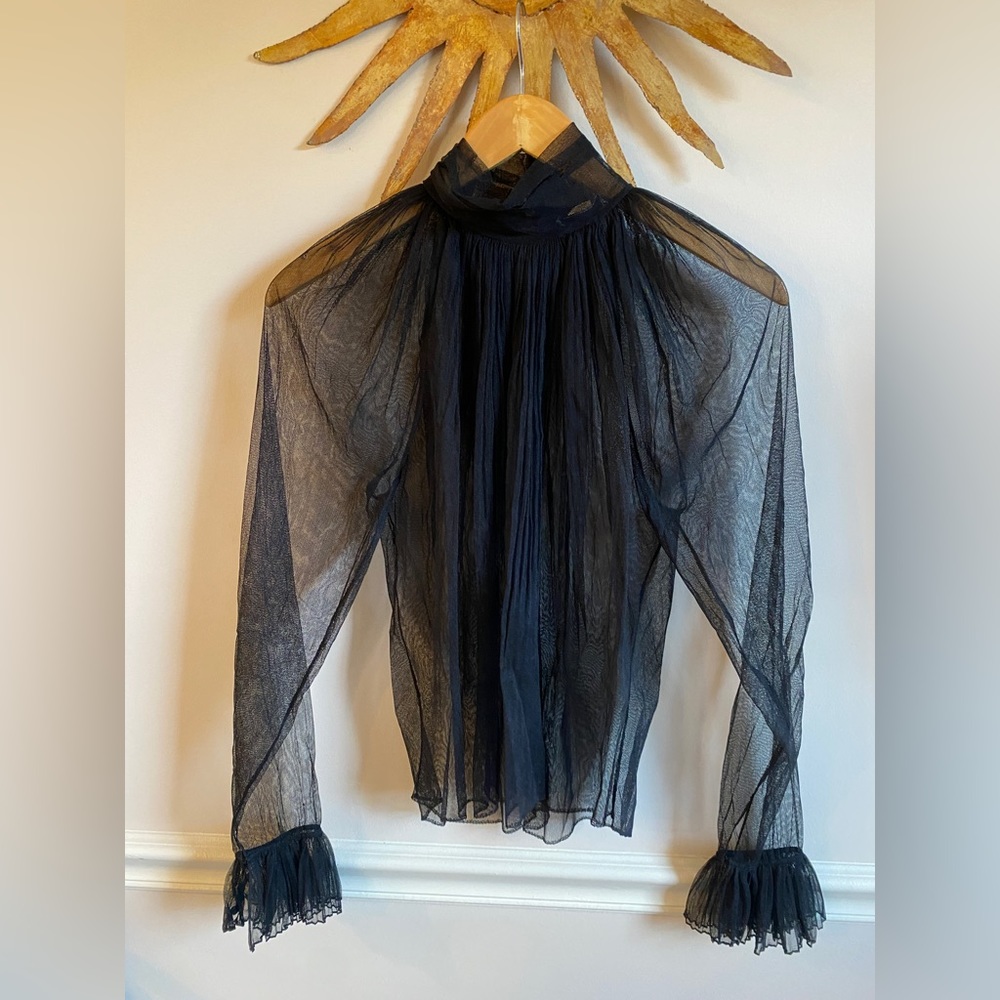 Screen Worn in Power Book II Ghost Saint Laurent Paris Sheer Turtleneck Blouse